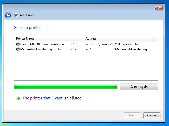 Pilih printer dari sharing network