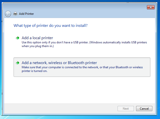 Pilih Add a network,wireless or Bluetooth printer