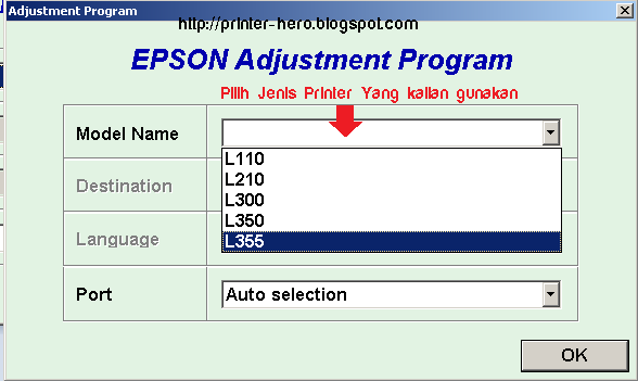 Pilih Jenis Seri Printer Epson yang akan kalian reset