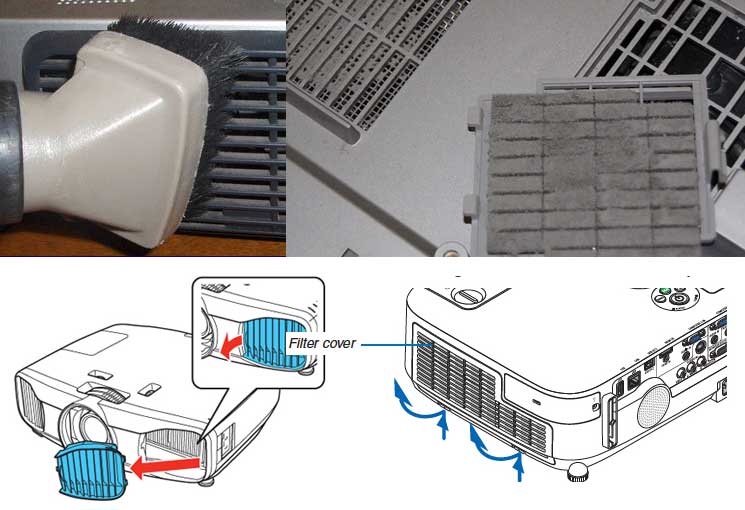 Membersihkan filter udara proyektor agar awet dan tidak kotor